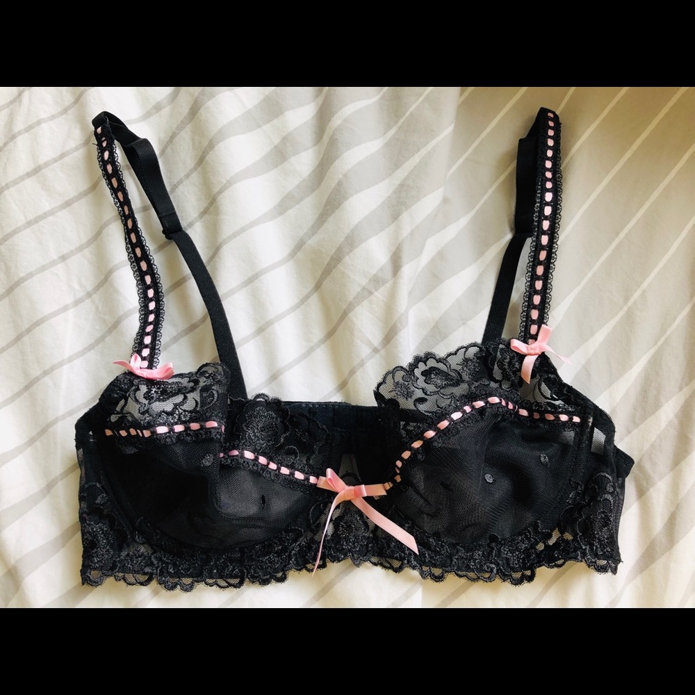 AdoreMe black lace bra bralette with pink bows 34C